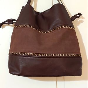 Women's Two Tone Brown Faux Leather Hobo Purse with Gold Hardware